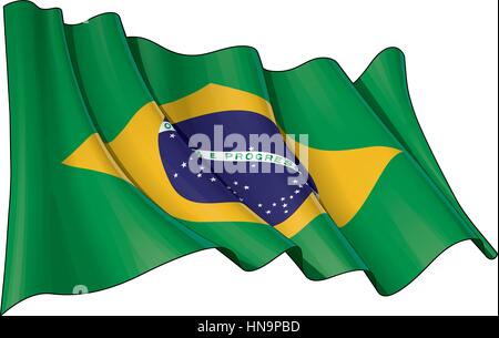 Vektor-Illustration einer winkenden brasilianische Flagge. Alle Elemente übersichtlich organisiert. Linien, Schattierungen & Flagge Farben auf verschiedenen Ebenen für die einfache Bearbeitung. Stock Vektor