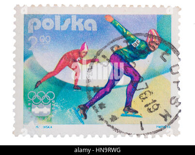 Polen - ca. 1976: eine Briefmarke gedruckt in zeigt Ski ju Stockfoto