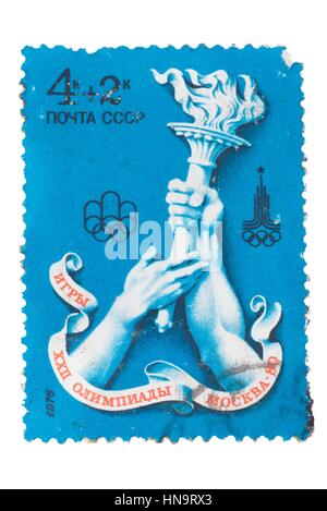 UdSSR - ca. 1976: Eine Briefmarke gedruckt in den Shows Olympic fla Stockfoto