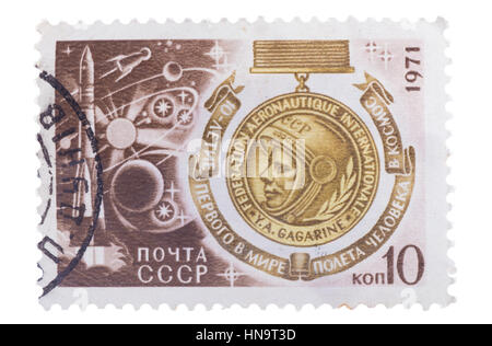 USSR - Circa 1971: Stempel Kosmonautik Tag, 10. gewidmet Stockfoto