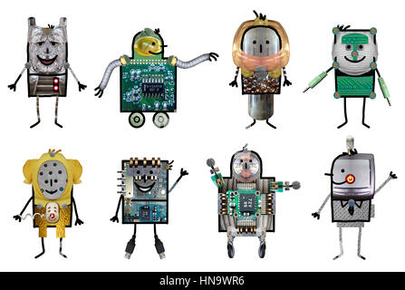 Cartoon Roboter - acht Zeichen Stockfoto