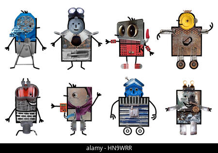 Cartoon Roboter - acht Zeichen Stockfoto