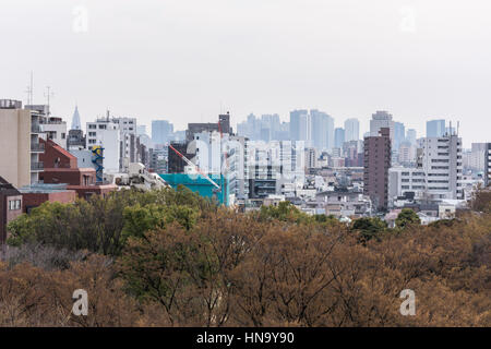 Wolkenkratzer von Shinjuku, über Rikugien Garten, Bunkyo-Ku, Tokyo, Japan Stockfoto