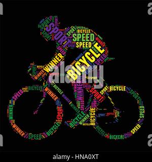 Fahrrad Typografie Wort Wolke bunte Vektor-illustration Stock Vektor