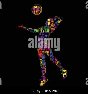 Volleyball Typografie Wort Wolke bunte Vektor-illustration Stock Vektor