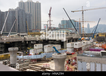 Baustelle für den Bau von Hochhäusern im Zentrum von Hong Kong Island Stockfoto