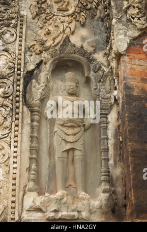 Dvarapala, Wächter-Figur, Prasat Preah Ko Tempel, Roluos, Siem Reap, Kambodscha Circa späten 9. Jahrhundert. Shiva geweiht Stockfoto