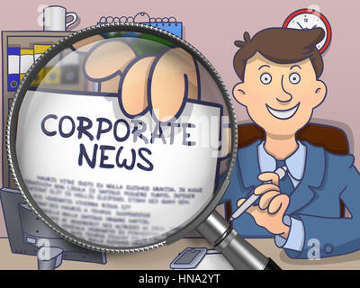 Corporate News durch Linse. Doodle-Konzept. Stockfoto