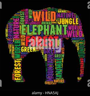 Elefant Typografie Wort Wolke bunte Vektor-illustration Stock Vektor