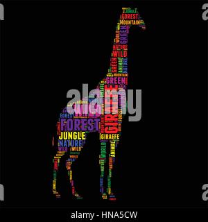 Giraffe Typografie Wort Wolke bunte Vektor-illustration Stock Vektor