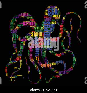 Krake Typografie Wort Wolke bunte Vektor-illustration Stock Vektor