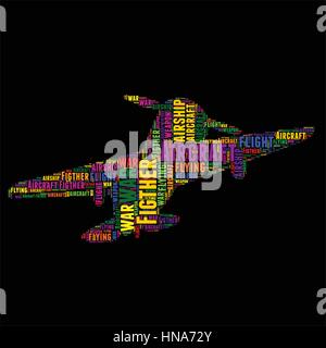 Aircraft Figther Typografie Wort Wolke bunte Vektor-illustration Stock Vektor