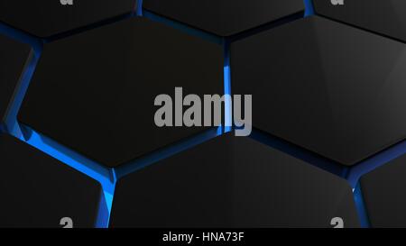 Sechsecke auf blauer Hintergrundbeleuchtung - 3D Rendering Stockfoto