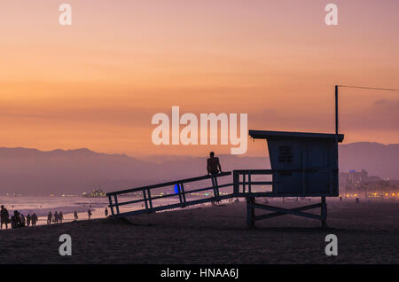Santa Monica, Kalifornien, Usa. 2016/07/21:Santa Monica Strand bei Sonnenuntergang. Stockfoto