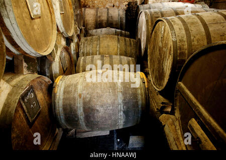 Birne Cidre und Calvados hergestellt von Frédéric Pacory im Département Orne (2015/02/03) Stockfoto