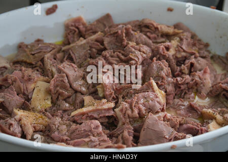 Das Gericht der Kutteln, typisch florentinische, sagte Neunauge, hergestellt aus Kuh Bauch. Stockfoto