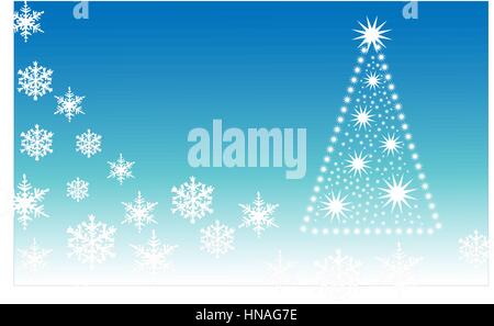 Schneeflocken und Sterne Baum auf blauem Hintergrund Stock Vektor