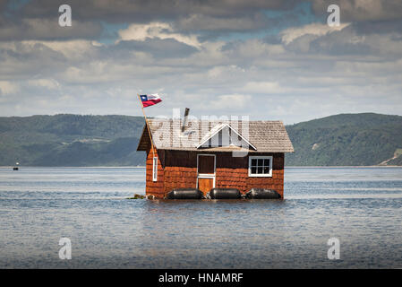 Minga in Chiloé in Chile. Liucura, Insel Lemuy, Archipel von Chiloé. Zeugnis der Kultur, die noch in einigen weit entfernten Orten von Chile andauert. Stockfoto