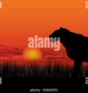 Afrikanische Landschaft mit tierischen Silhouette. Savanne Sonnenuntergang Hintergrund. Stock Vektor