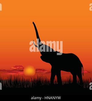 Afrikanische Landschaft mit tierischen Silhouette. Savanne Sonnenuntergang Hintergrund. Stock Vektor