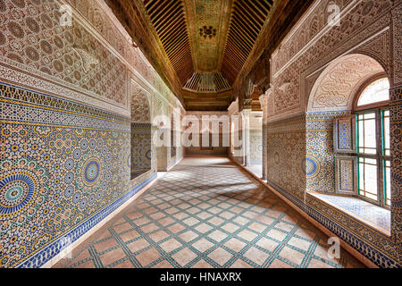 Innenansicht mit starken Dekoration der Kasbah von Telouet, Marokko Stockfoto