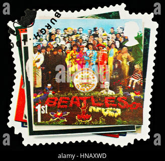 Vereinigtes Königreich - CIRCA 2007: A britische verwendet Briefmarke zeigt die Beatles Pop Gruppe Album Cover Stockfoto