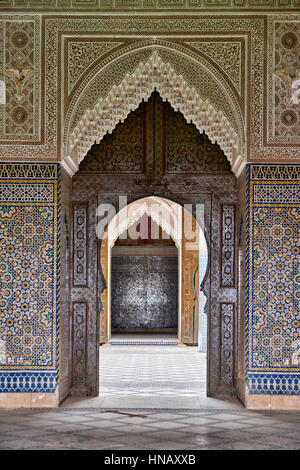 Innenansicht mit starken Dekoration der Kasbah von Telouet, Marokko Stockfoto