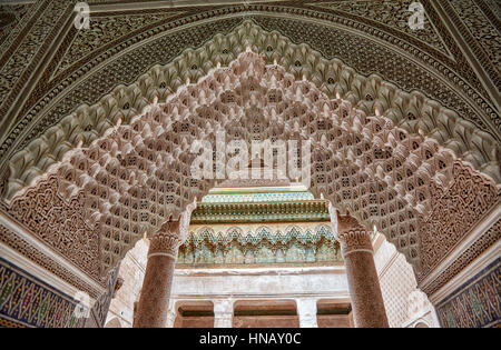 Innenansicht mit starken Dekoration der Kasbah von Telouet, Marokko Stockfoto