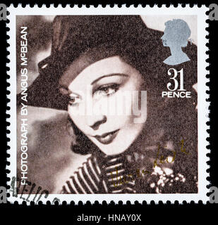 Vereinigtes Königreich - ca. 1985: Eine gebrauchte Briefmarke gedruckt in Großbritannien feiert British Film Year zeigt den berühmten Film Schauspielerin Vivien Leigh Stockfoto