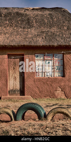 Bewegungsunschärfe in Lesotho Malealea Straßendorf Nahfeld Berg- und coultivation Stockfoto