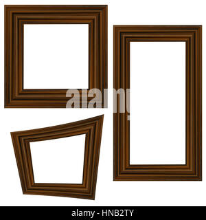 Reihe von verschiedenen Holzrahmen, Isolated on White Background Stockfoto
