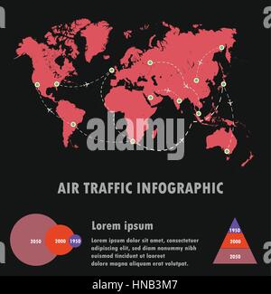 Luftverkehr auf Welt und Infografik, Air Traffic Vektor Stock Vektor