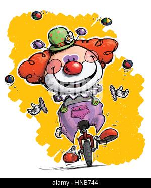 Cartoon-künstlerische Darstellung eines Clowns auf Unicle jonglieren Stock Vektor