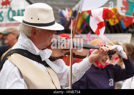 Volksmusik Geiger in den jährlichen Internationalen Eisteddfod street parade in Llangollen Wales Stockfoto