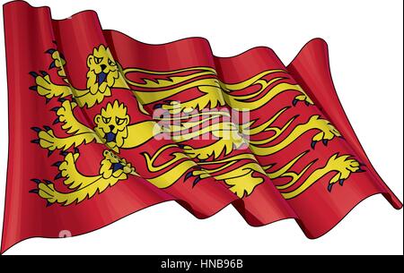 Vektor-Illustration eines wehenden englischen Royal Banners. Alle Elemente übersichtlich organisiert. Linien, Schattierungen & Flagge Farben auf verschiedenen Ebenen für die einfache Bearbeitung. Stock Vektor