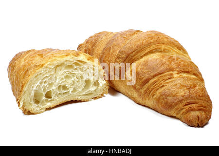 Croissants, die isoliert auf weißem Hintergrund Stockfoto