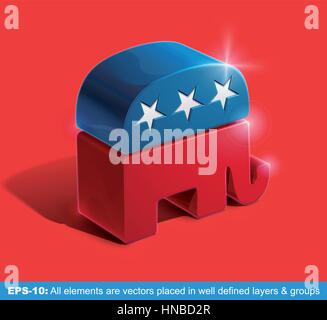 Vektor-Illustration des Zeichens des United States Republican Party in 3D extrudiert. Alle grafischen Elemente sind Vektoren. Stock Vektor