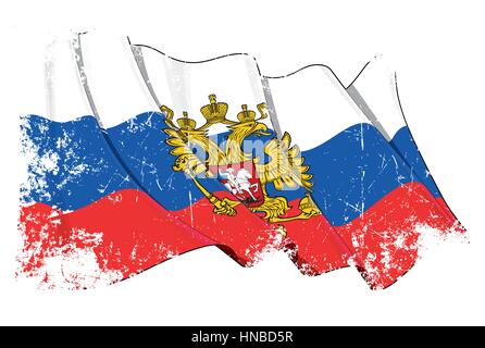 Grunge-Vektor-Illustration einer russischen Staat Flag(with the eagle ensign) winken. Alle Elemente übersichtlich organisiert. Textur, Linien, Schattierungen & Flagge Farben Stock Vektor