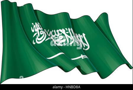 Vektor-Illustration einer winkenden Saudi-Arabische Flagge. Alle Elemente übersichtlich organisiert. Linien, Schattierungen & Flagge Farben auf verschiedenen Ebenen für die einfache Bearbeitung. Stock Vektor