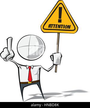 Spärlich Vektor-Illustration eine generische Business Cartoon Charakter mit einer Aufmerksamkeit Schild. Stock Vektor