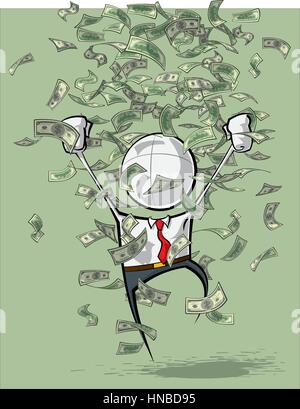 Spärlich Vektor-Illustration eines eine generische Business Cartoon Charakter feiern unter Geld-Regen. Stock Vektor