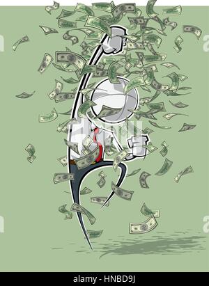 Spärlich Vektor-Illustration eine generische Business Cartoon Charakter schreien ja unter Geld-Regen. Stock Vektor