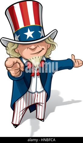 Clean-Cut, Übersicht Cartoon Illustration von Uncle Sam WWI Plakat klassisch mit dem Finger und präsentieren. Stock Vektor