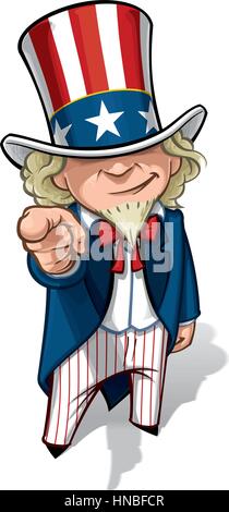 Clean-Cut, Übersicht Cartoon Illustration von Uncle Sam WWI Plakat klassisch mit dem Finger. Stock Vektor
