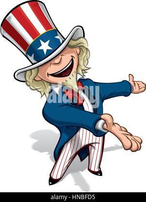 Clean-Cut, Übersicht Cartoon Illustration Uncle Sam zu präsentieren. Stock Vektor