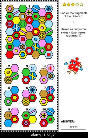 Abstrakte visuelle Rätsel. Geeignet für Kinder und Erwachsene. Antwort enthalten. Stock Vektor