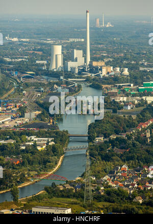 Rhein-Herne-Kanal mit STEAG-Kohlekraftwerk zwischen Gelsenkirchen und Herne, Ruhr District, North Rhine-Westphalia, Deutschland Stockfoto