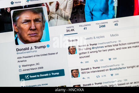 Offizielle Twitter-Seite von Trump, @realDonaldTrump, Präsident der Vereinigten Staaten von Amerika, Screenshot Stockfoto