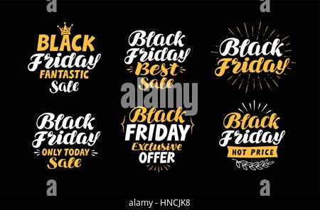 Black Friday, Verkauf-Label. Geschäft, Einkaufen Symbole festgelegt. Schriftzüge, Kalligraphie Vektor-illustration Stock Vektor