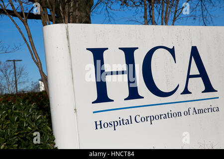 Ein Logo Zeichen außerhalb der Sitz der die Hospital Corporation of America (HCA) in Nashville, Tennessee am 4. Februar 2017. Stockfoto